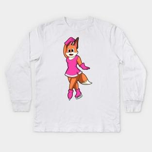 Fox at Ice skating with Ice skates Kids Long Sleeve T-Shirt